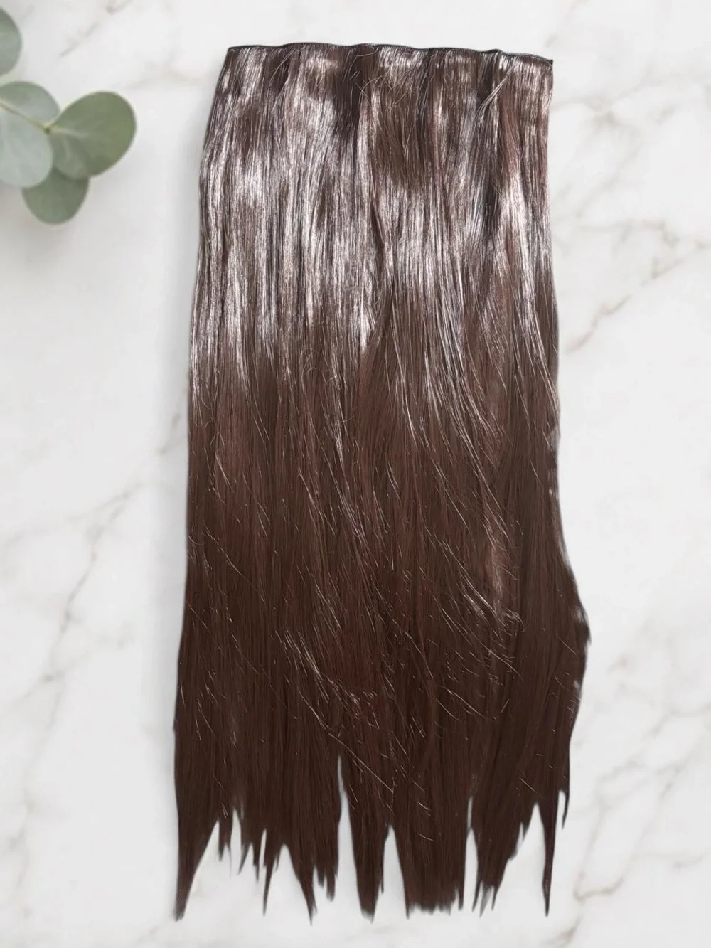 22 Inch Heat Safe Clip-In Straight Hair Extension - Dark Brown 5 Clips 1 Band